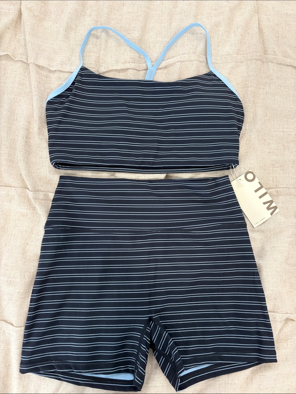 WILO Navy Blue Striped Set (Tank Top & Shorts) Size Large NWT
